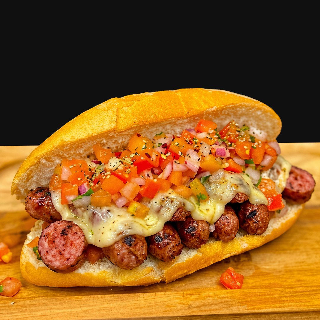 BAGUETE DE CHORIPAN  ( LINGUIÇA ) COM QUEIJO 